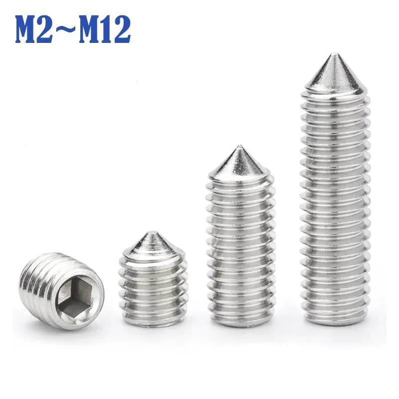 304 A2-70 Stainless Steel Hex hexagon socket set screw cone point grub screw M2 M2.5 M3 M4 M5 M6 M8 M10 M12 DIN914