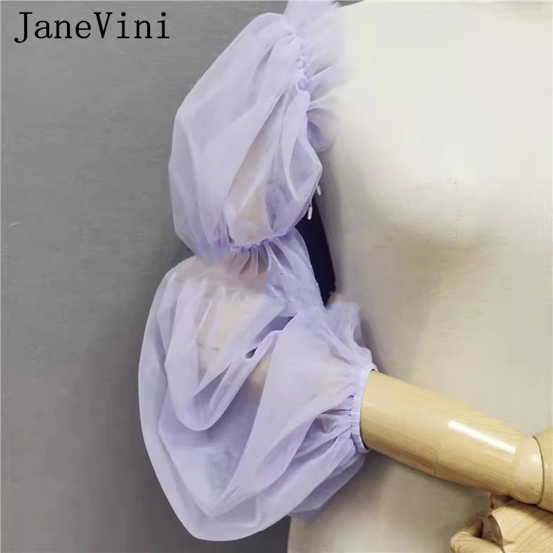 JaneVini-Chaqueta de tul hinchada de manga larga para novia, abrigo de boda, mangas nupciales desmontables, Bolero, color morado claro