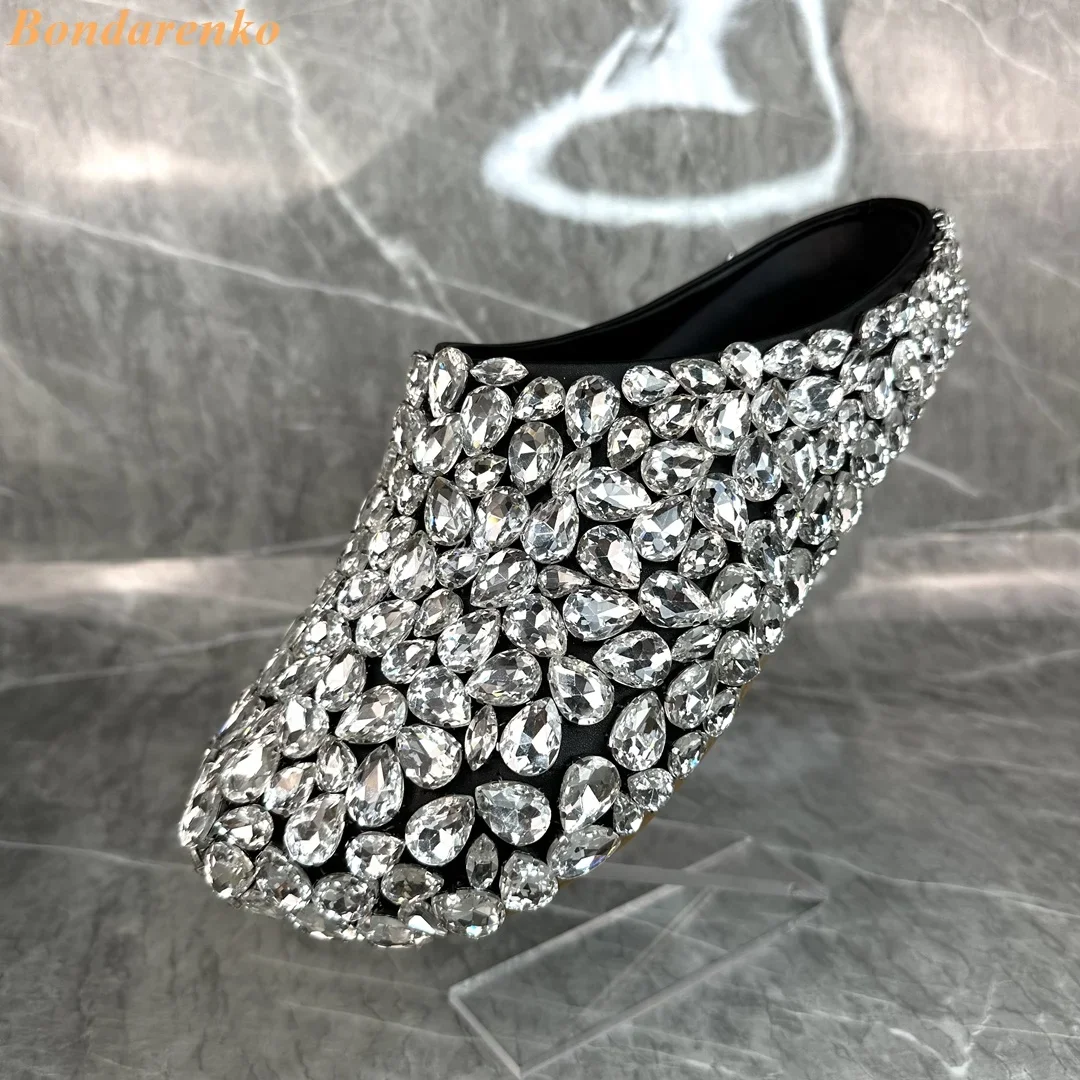 Stud Gem Slip On Sandals Women Sexy Shoes Round Toe Flat With Rhinestone Summer Designer Casual Shoes Party Big Size Customized