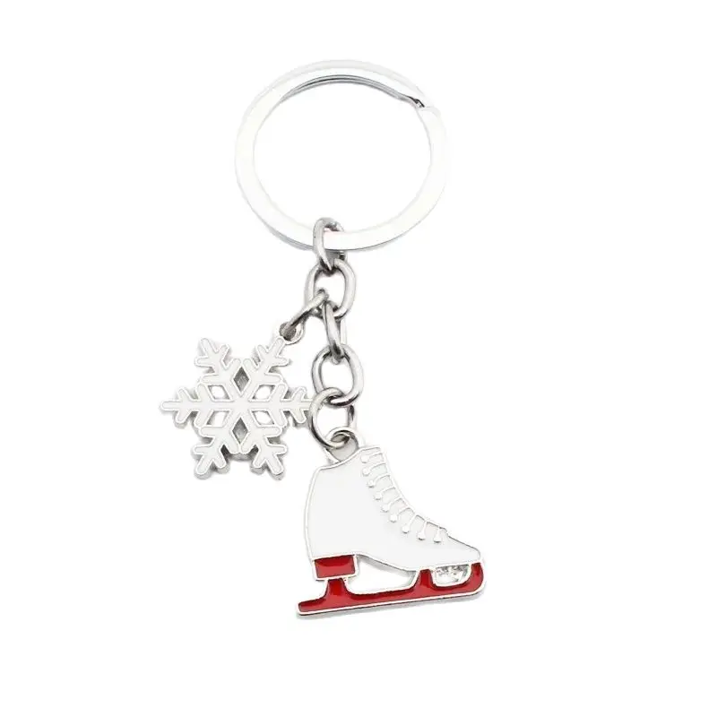 Personalized Skate Keychain Pendant Cute Christmas Snowflake Red Heart Key Chain Winter Snowman Sports Gift for Men and Women