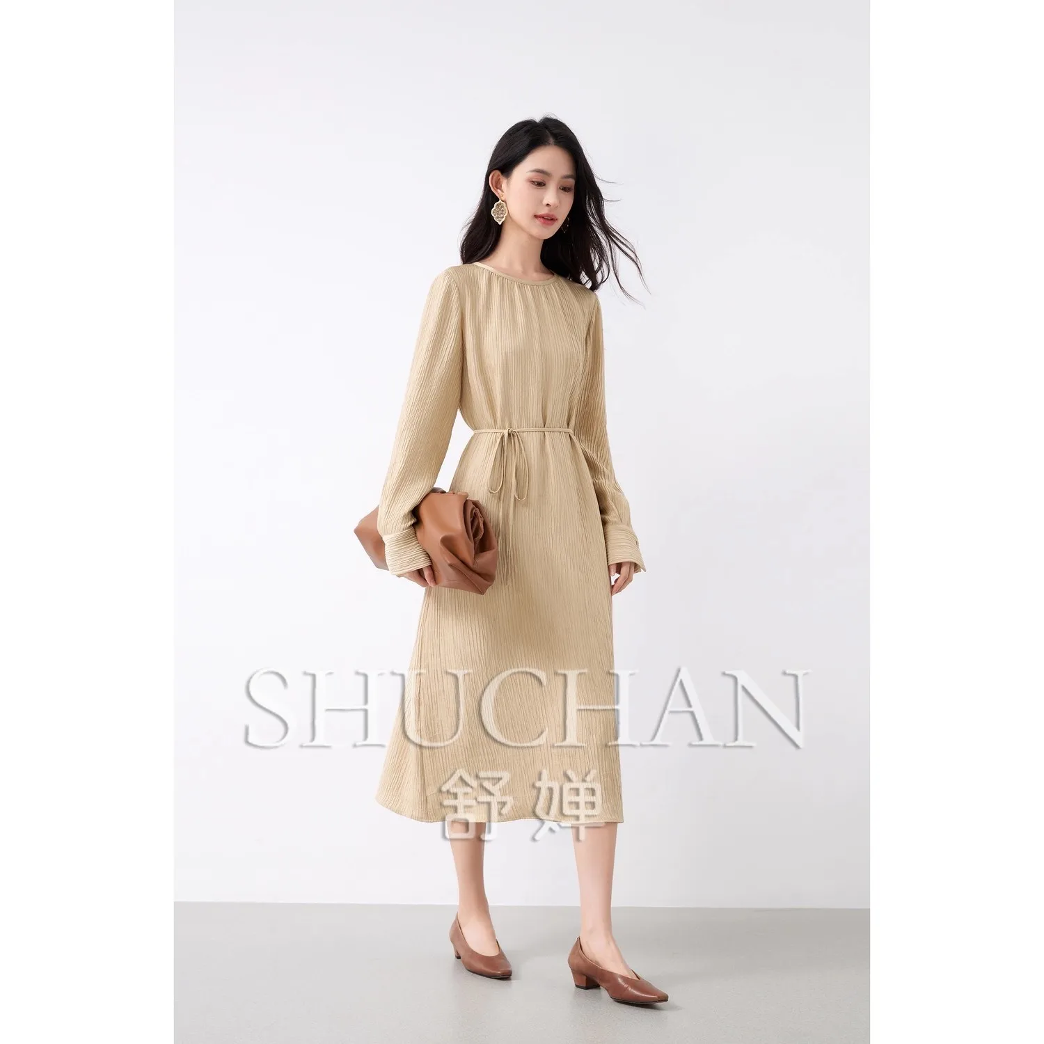 

Elegance Dress Women Artistic Sense Light Luxury Three-dimensional High Temperature Pleated Pearlescent Pleated Texture