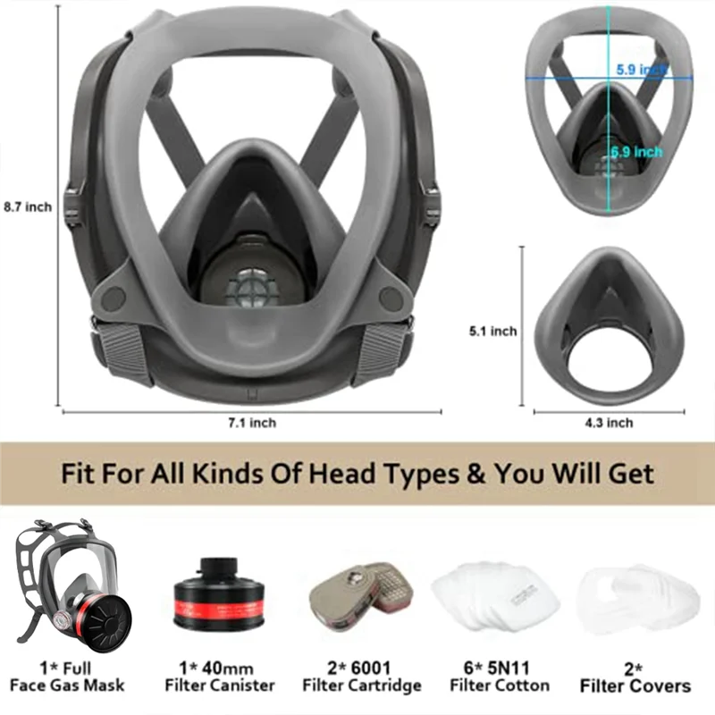 

respirator mask Full Face Gas Mask Gas Masks Survival Nuclear with 40Mm Activated Carbon Filter Reusable Respirator Mask