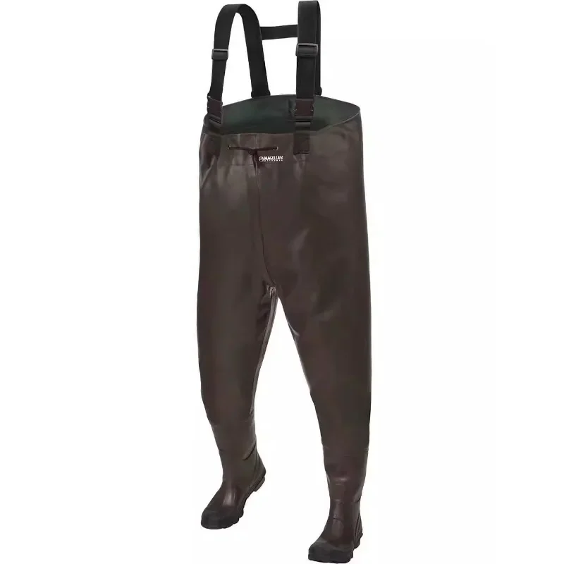 Thickened rubber sewer belt rain shoes water pants full body waterproof clothes half body one-piece men's leather fork fishing