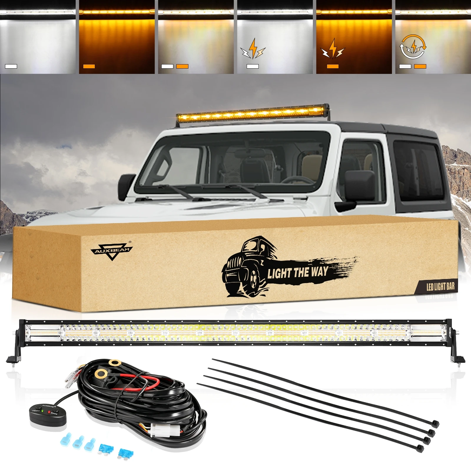 Auxbeam 22/30/42inch 6 Modes Combo Beam LED Work Light Bar with Memory Function for Truck Pickup Offroad