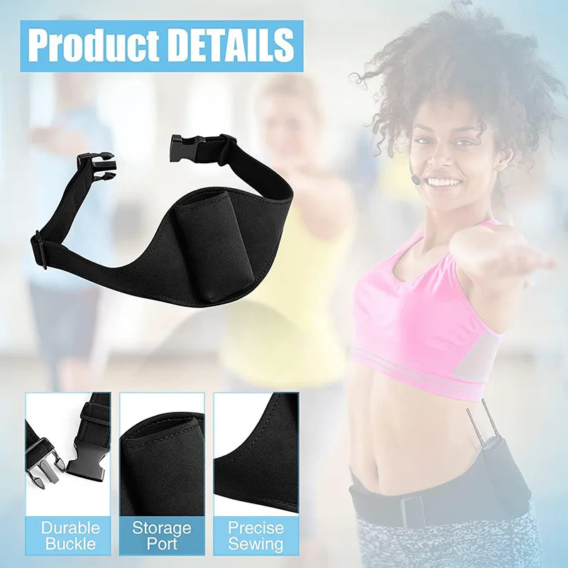 

Adjustable Mic Belt with for Fitness Training Presentations and Performance Durable Black Carrier Belt