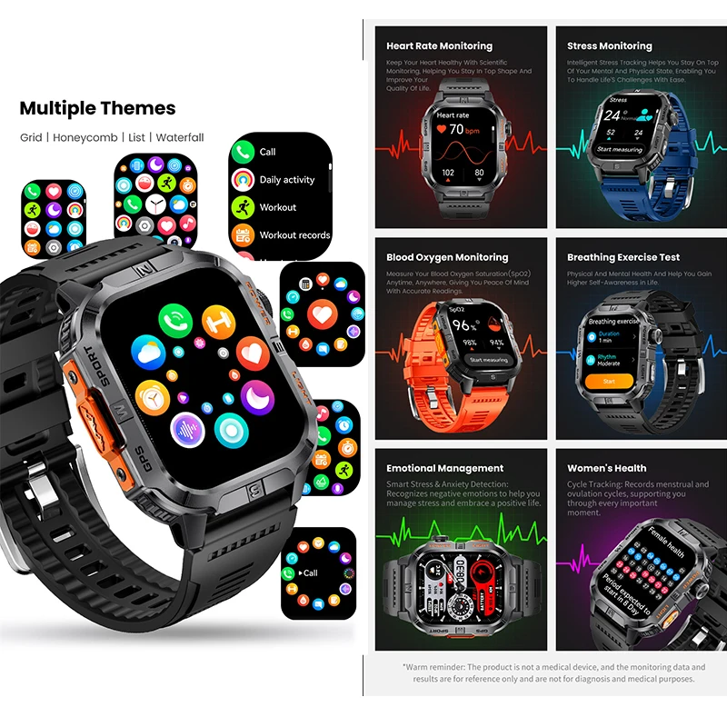 2026 New Smart Watch GPS Motion Track 6H Hardened Glass 2.01 Inch AMOLED 540MAH 3ATM Compass Flashlight Wireless Call SmartWatch