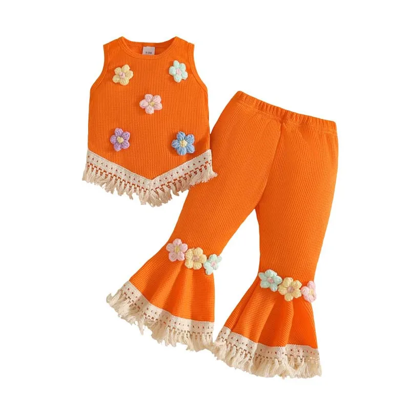 

Toddler Baby Girl Clothing 2-Piece Outfits 1–3 Years Summer Fashion Vest Tops+Elastic Waist Flared Pants Infants Girl Sets