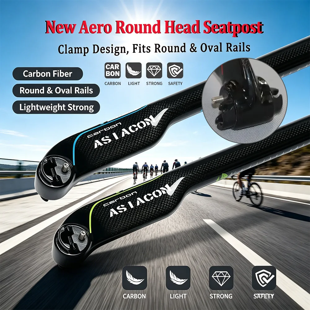 Lightweight Full Carbon Seatpost 5°/20° Layback ASIACOM Round Head 27.2/30.8/31.6mm MTB Road Bike Part