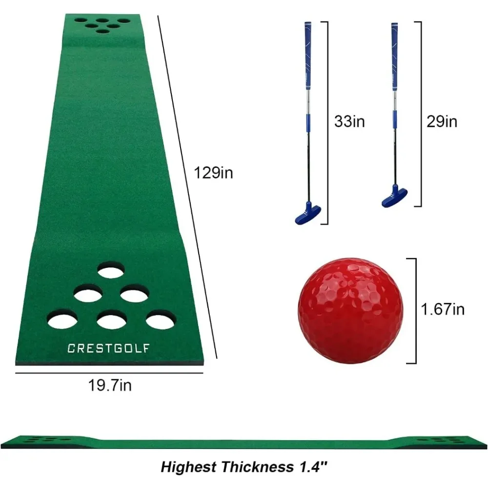 Golf Pong Mat Game Set Green Mat,Golf Putting Mat with 2 Putters, 6 Golf Balls,12 Golf Hole Covers for Indoor