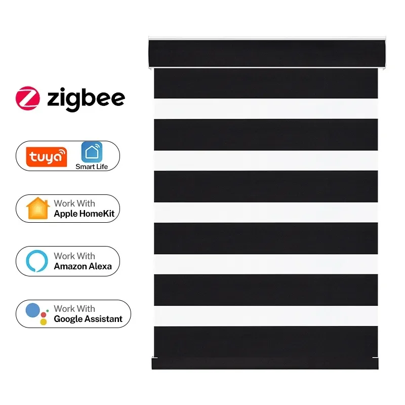 Customize Size Motorized Apple HomeKit control Blackout Waterproof Zebra Blinds For Window