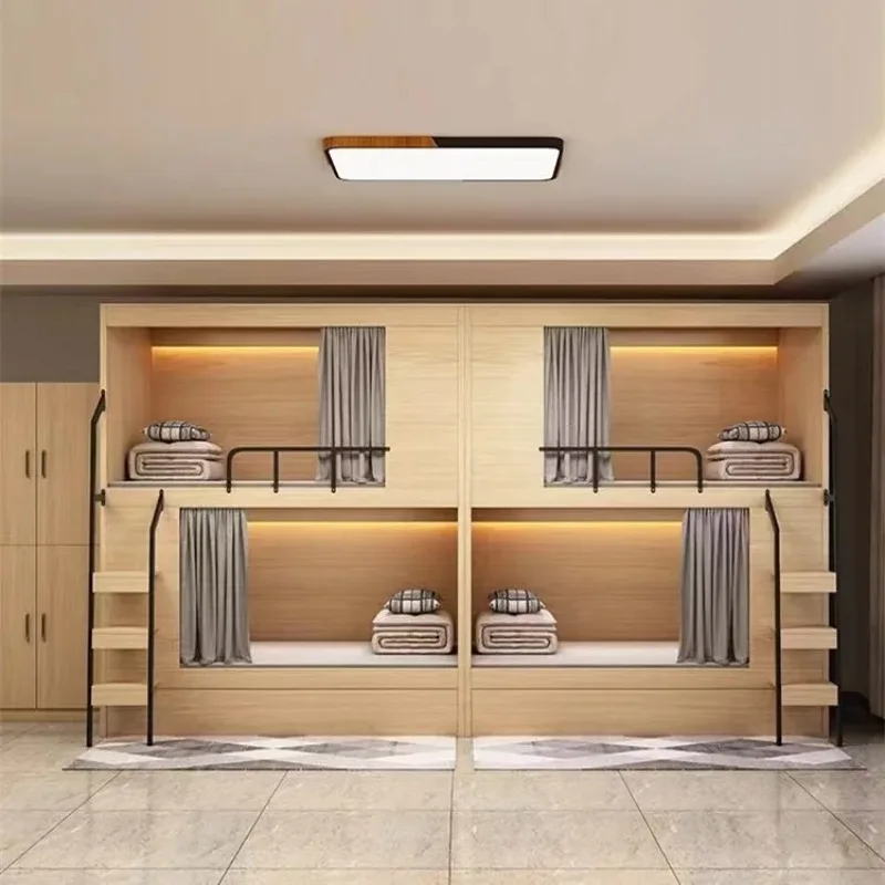 

Двухъярусная кровать для отеля, игровой отель, универсальная капсульная кровать для отеля, набор мебели для квартиры, студенческое общежитие, двуспальная низкая кровать по индивидуальному заказу