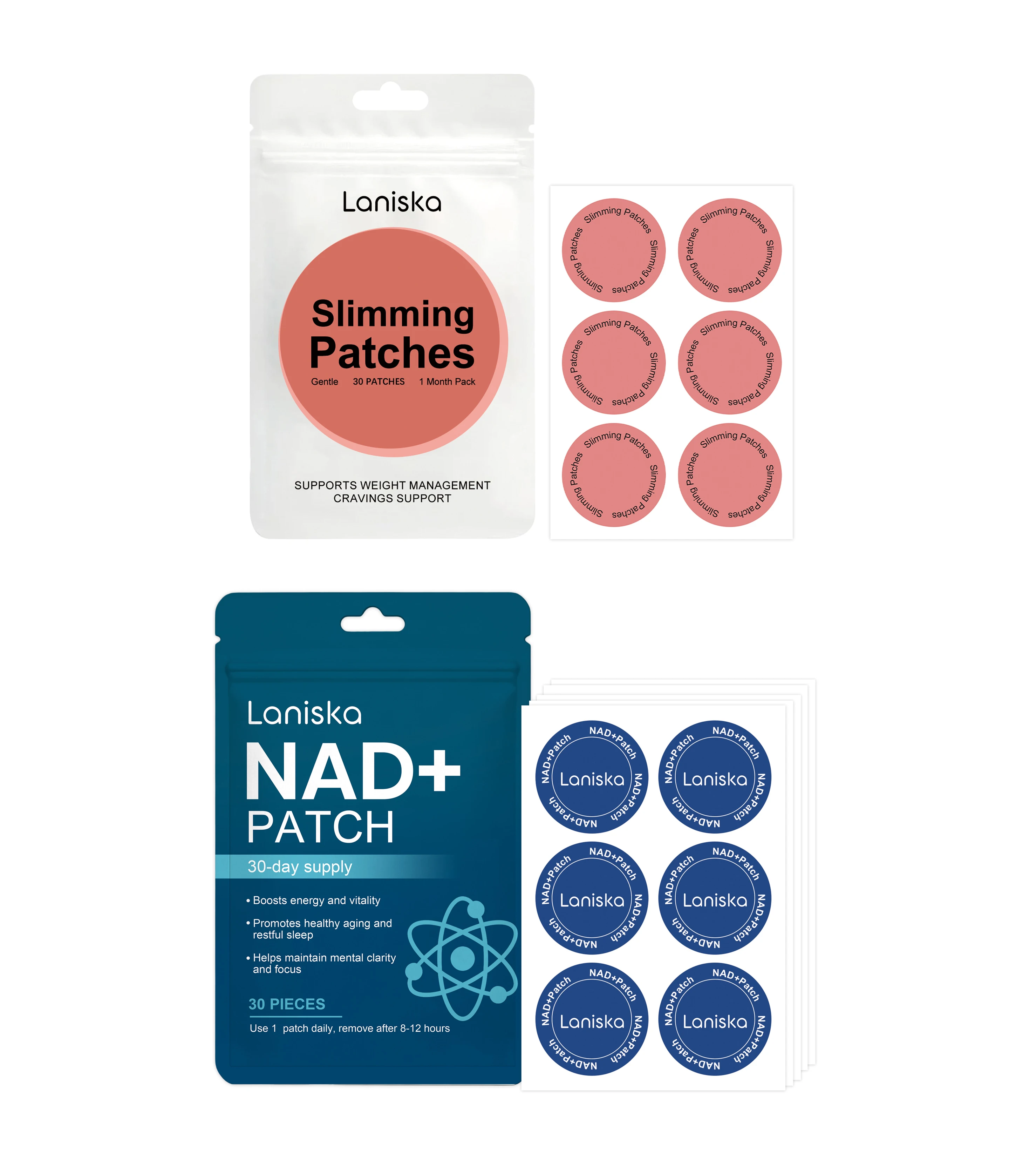 NAD+ Energy Support Patches and Slimming Weight Management Patches Set Total 60 Pieces Gentle Body Skin Stickers