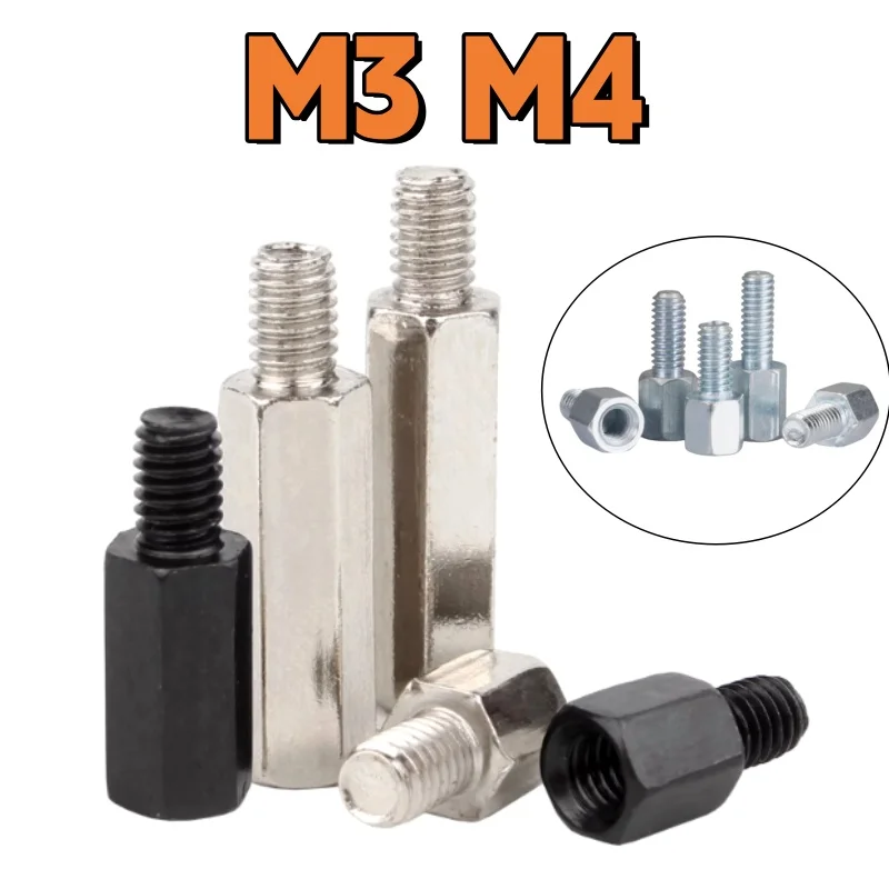 Hex Standoff M3 M4 Carbon Steel Pillar Stud Mount Spacer Column Pillars Spacers Bolt Computer PCB Motherboard Spacer