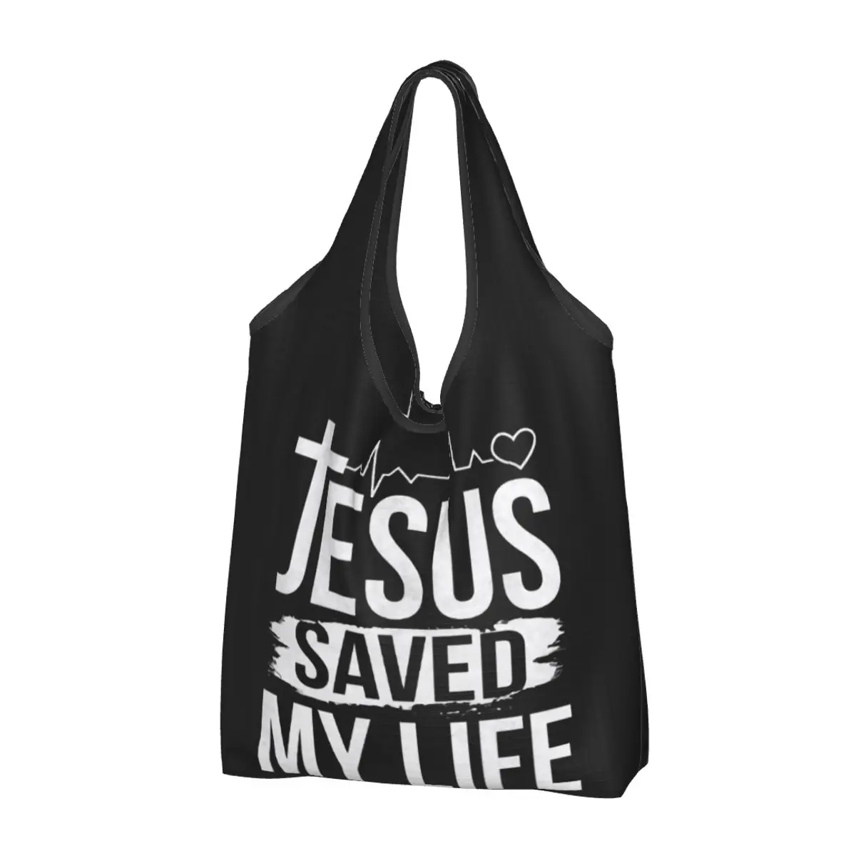 

Jesus Saved My Life Groceries Tote Shopping Bag Christ Religion Christian Faith Shoulder Shopper Bag Large Capacity Handbags