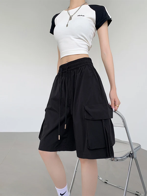 High Waist Quick Dry Wide Leg Workwear Shorts Women's Summer 2025 New Style Outdoor Sports Five-Quarter Pants