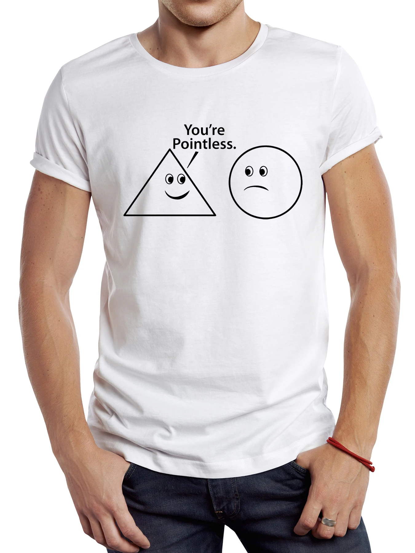 

FPACE Novelty Funny Abstract Triangle And Circle Printed T shirt Men Harajuku You're Pointless Tshirts Geometric Shapes Tops