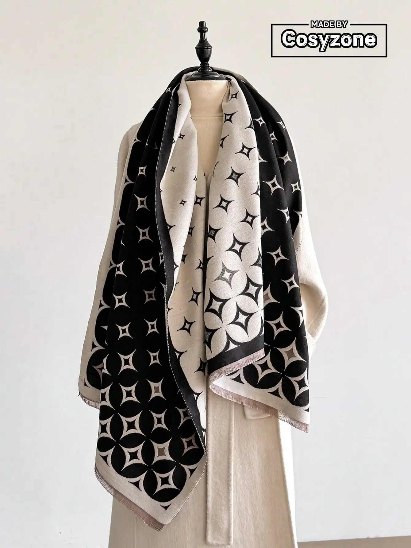 Écharpe en Faux cachemire pour femmes, 1 pièce, Jacquard étoile minimaliste, chauffe-cou/châle chaud et polyvalent (automne/hiver)