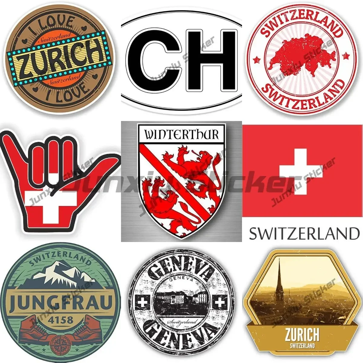 Swiss Confederation Sticker Switzerland Basel Amsterdam City Stamp Travel Decal Scratch Cover Glue Accessories Stickers on Car