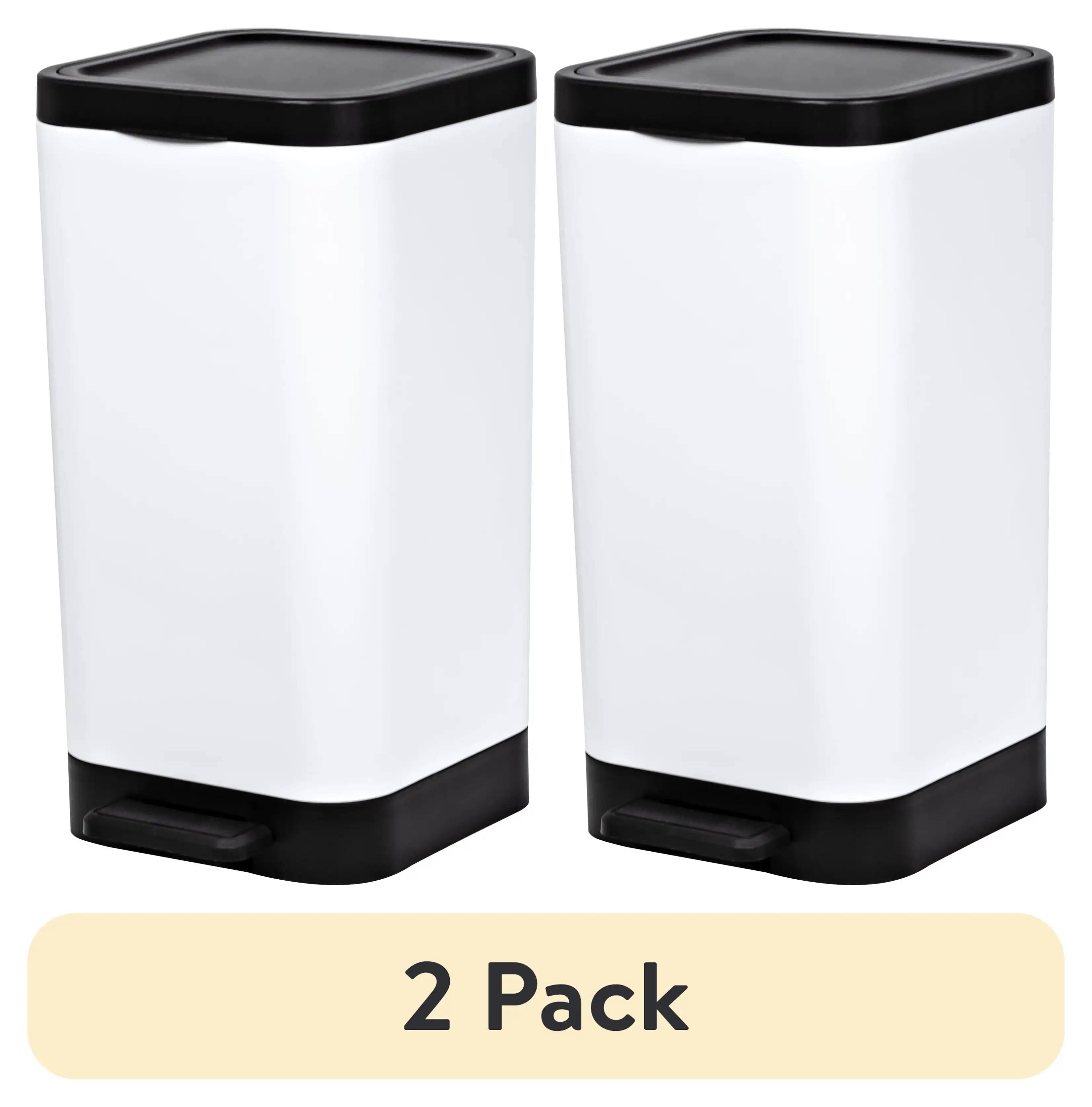 

(2 pack) Hefty 2.6 Gallon Trash Can, Plastic Step On Bathroom Trash Can, White