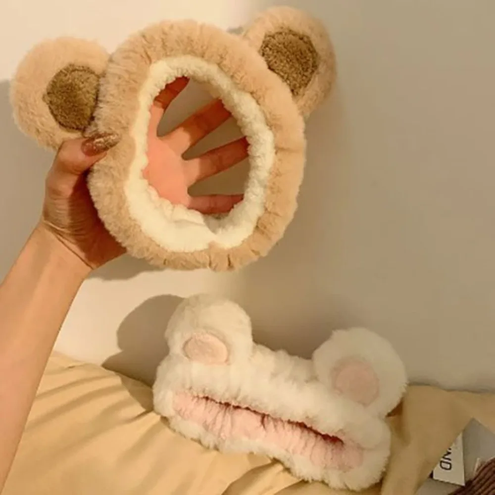 Niedliche Kopfbedeckung aus Plüsch, Gesichtswasch-Stirnband, kleine Bärenohren, Plüsch, Party-Haarschmuck, Shampoo-Stirnband