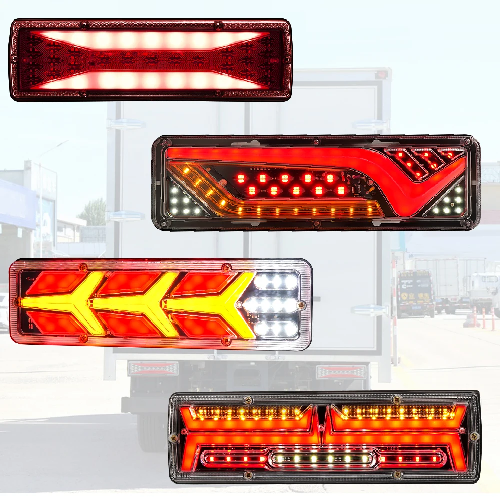 

2Pcs 12/24V Truck Tail Light waterproof shockproof LED running water turn signal Brake Lights Reverse Lorry Bus Trailer Foglamps