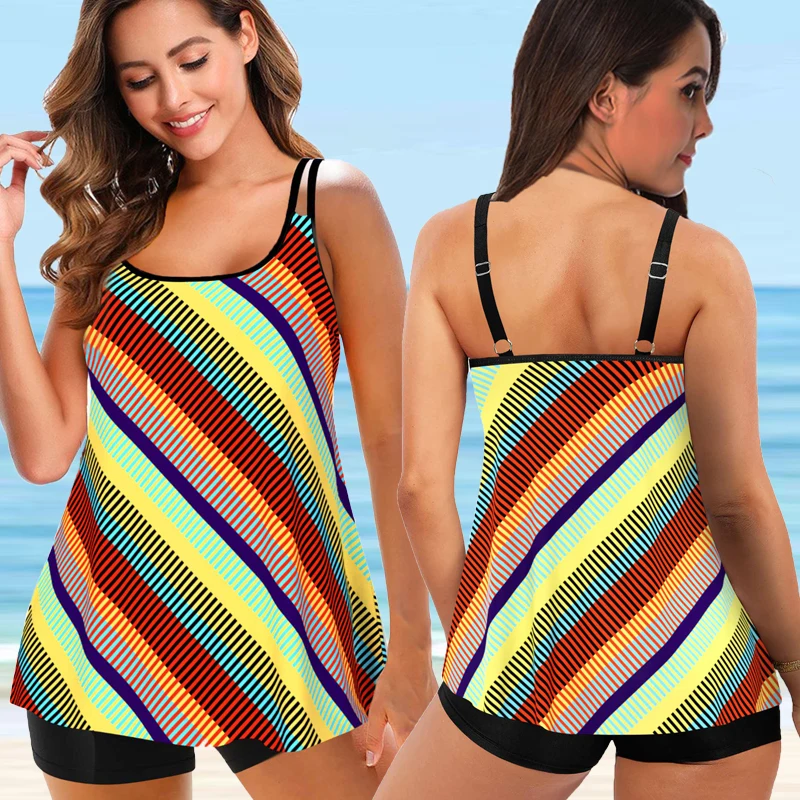 Imagem -04 - Mulheres Arco-íris Cor Imprimir Duas Peças Tankini Conjunto Feminino Moda Maiô Biquíni Verão Férias Roupas de Banho Oversize Beachwear 2023