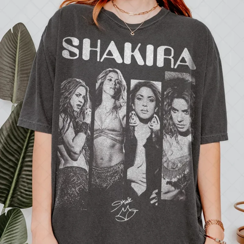 Vintage Women's Shakira Concert Tour Music Bootleg Fan Graphic T Shirt Streetwear Classic Y2K Harajuku Men Oversized Tee O-Neck