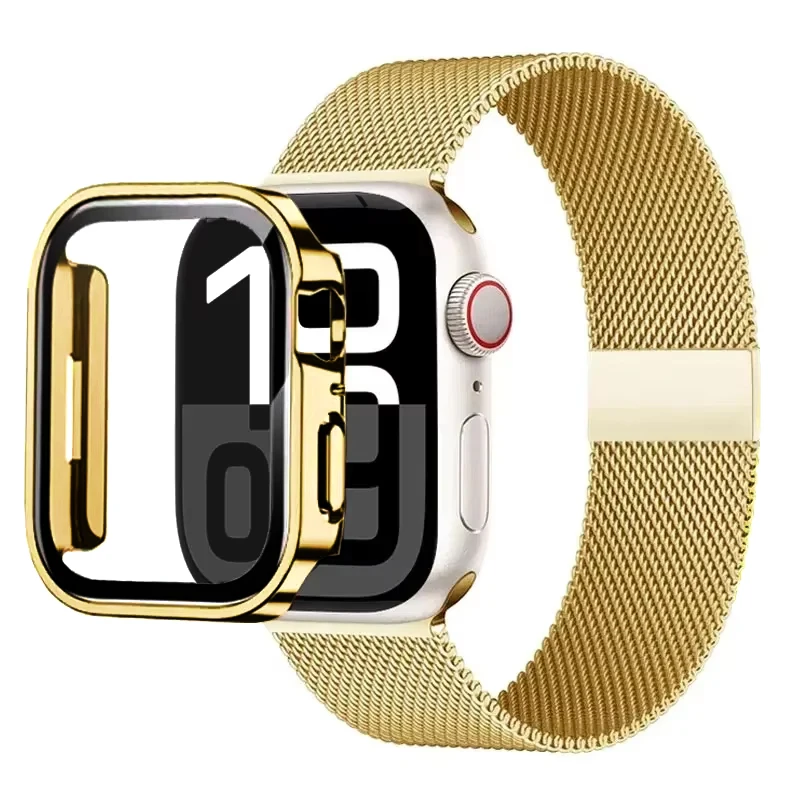 Milanese lusband voor Apple Watch Ultra 49 mm band 44 mm 40 mm 41 45 mm goud zilver luipaard armband + case iWatch 9 8 7 6 5 4 3 SE