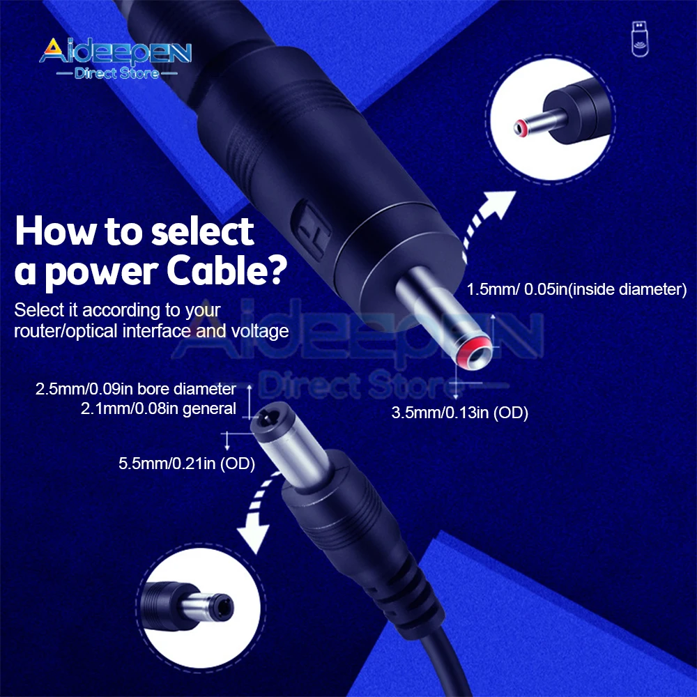 USB a CC 5,5/3. Enchufe de 5mm, 5V, 9V, 12V, línea de refuerzo de energía USB, adaptador de Cable de alimentación CC para ruta, Cable WIFI, conector USB de 5,5x2,1mm