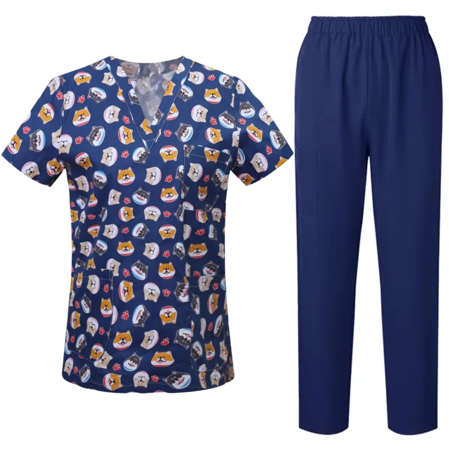 Stampa all'ingrosso Scrubs top + pantaloni uniformi Clinicos Mujer Pet Doctor abiti da lavoro scrub in cotone abbigliamento da lavoro uniformi da donna