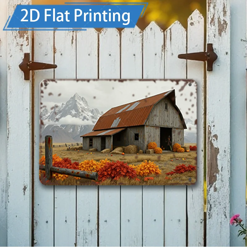 1pc 8x12inch Metal Sign Rustic Barn with Mountain View Metal Sign, Vintage Farmhouse Decor Art