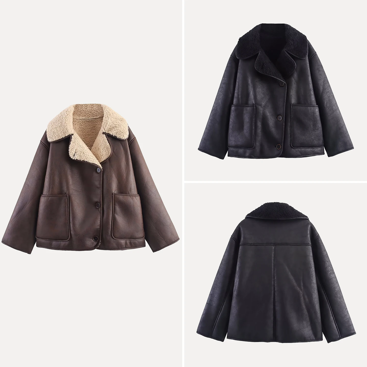 

Casual Faionable Fluffy Jaet Women's Spring Summer Breathable Polyester Long Sve Button up Collar Coat for Ladies