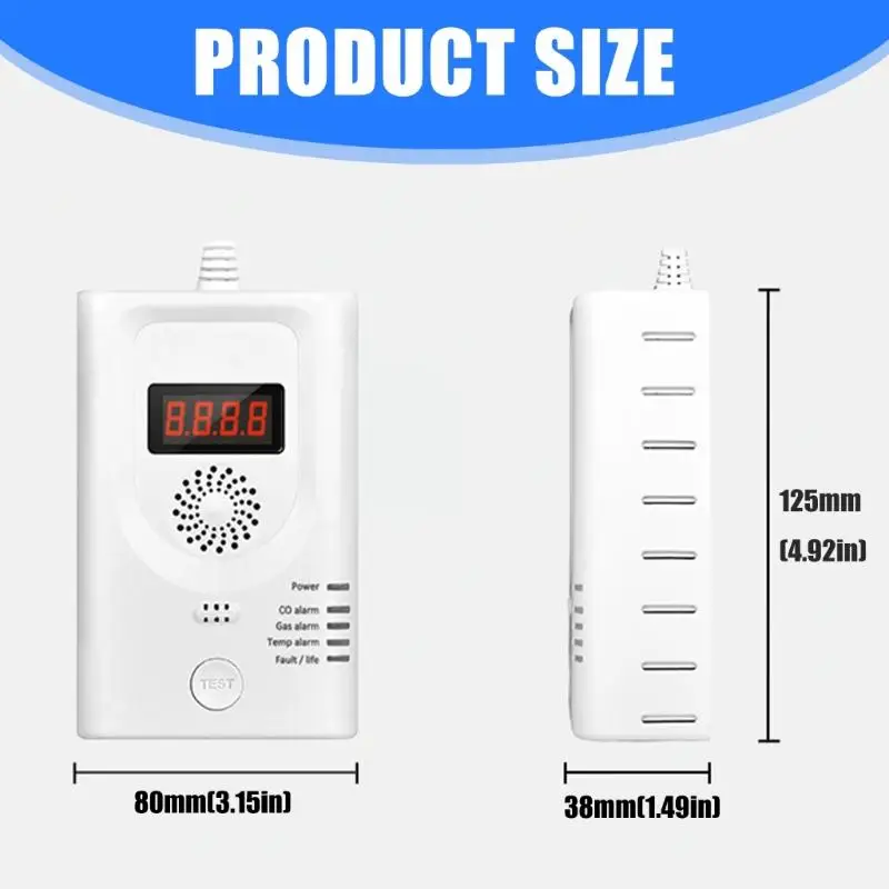 Detector gás com tela LCD 652F para monitores segurança doméstica Temperatura do gás combustível CO com monitoramento