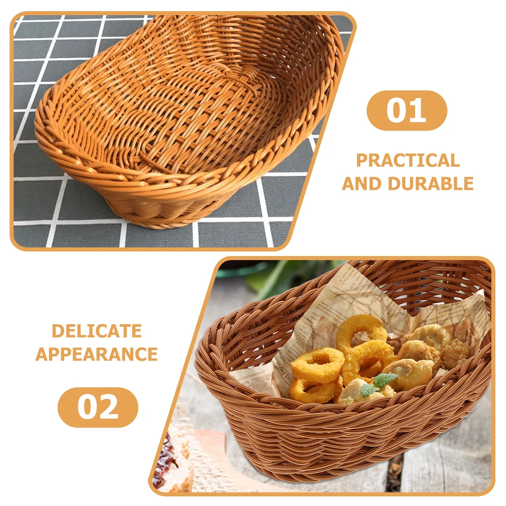 3 Pcs Woven Fruit Basket for Storage Loaf Bread Baskets Gifts Hand Kitchen Tray Food