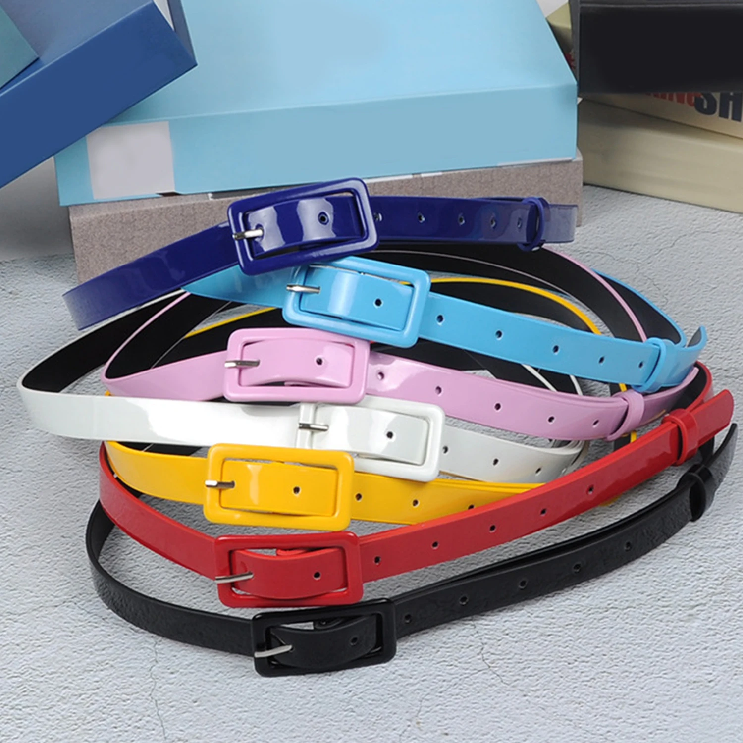 1 PC High Quality Imitation Leather Women Slim Belt Fashion Women Skinny Leather Waist Strap Blue Red Black Thin Belt