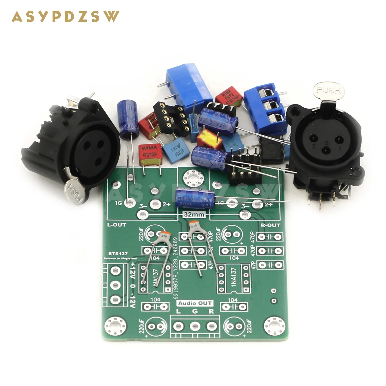 BTS137 XLR a SIN Kit de bricolaje de conmutación de señal de Audio equilibrada a un solo extremo de doble canal/placa terminada