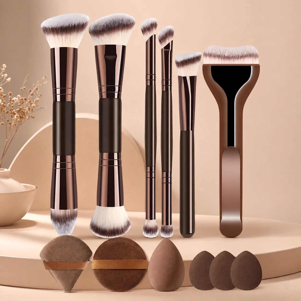 Group Head Brush - 12-Piece Makeup Brush Set With 6