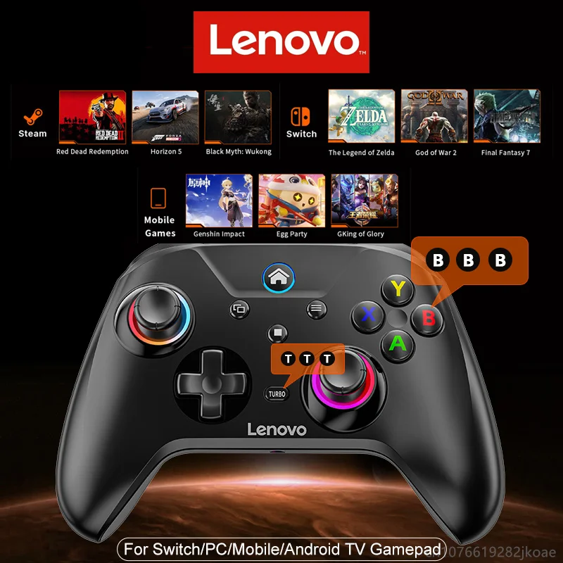 Lenovo S02 Gamepad Wireless Bluetooth Gaming Controller Hall Trigger Joystick Mecha-Tactile Buttons For Switch PC Android IOS