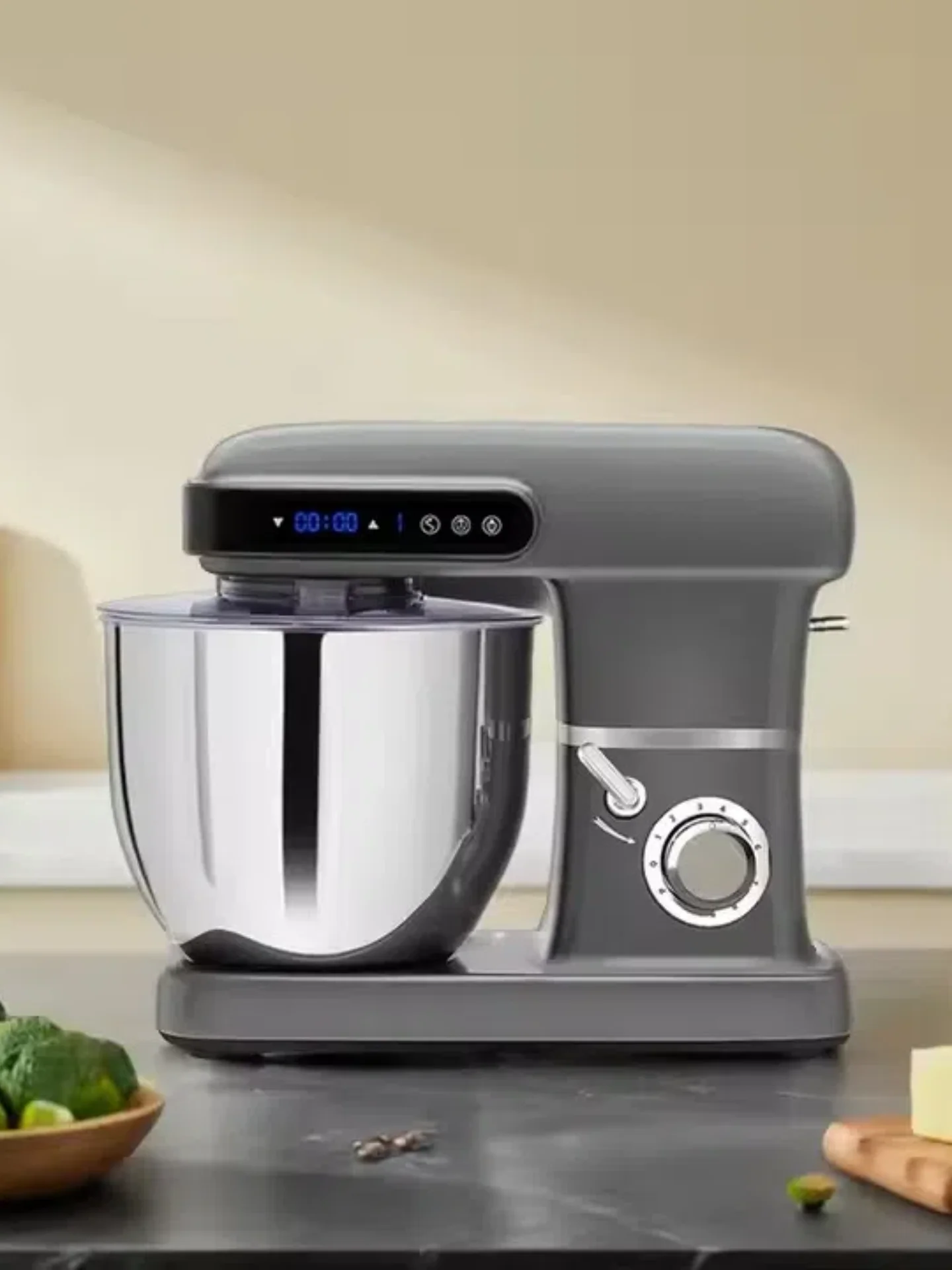 7L Stainless Steel Bowl, 3-Speed Tilt-Head, Digital Timer, 380W Energy Class A, with Dough Hook/Whisk/Beater for Home Baking