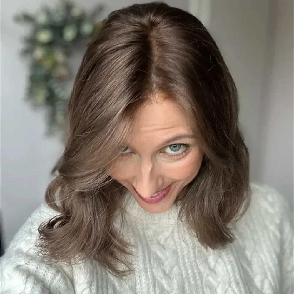 Fashion Brown Blonde Lace Wig with 5% Highlighted Human Hair Blend Loose Wave Preplucked Hairline for Women Cosplay Daily Use