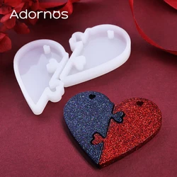 2 pcs/set Love Locks Heart Puzzle Epoxy Resin Molds Couple Necklace Charm Valentine DIY Keychains Pendants Jewelry Making Tools