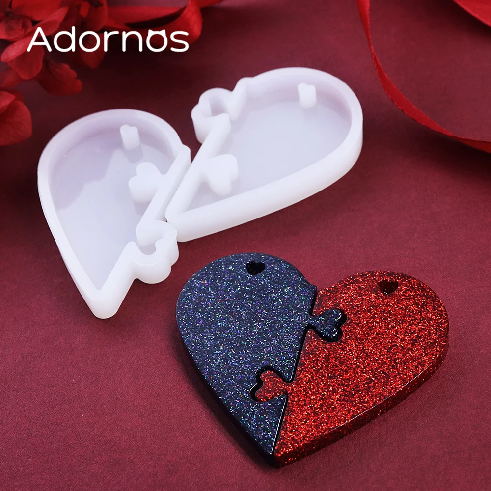 2 sztuk/zestaw miłość zamki serce Puzzle formy z żywicy epoksydowej para naszyjnik z amuletem walentynki DIY breloki wisiorki narzędzia do tworzenia biżuterii