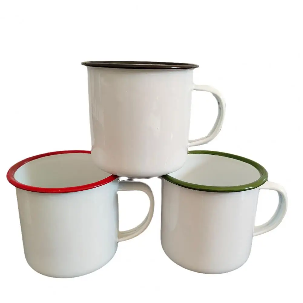 Heat Resistant Mug for Hot Drinks Enamel Coffee Mug with Multi-color Contrasting Rim 360ml Capacity Drinking Cup for Camping