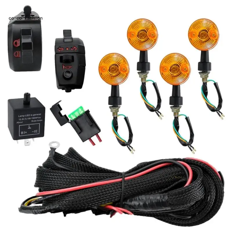 Motorcycle Turn Light set with Complete Wiring Harness Horn & Flashing for Simple Installation & Long Lasting Use 517B