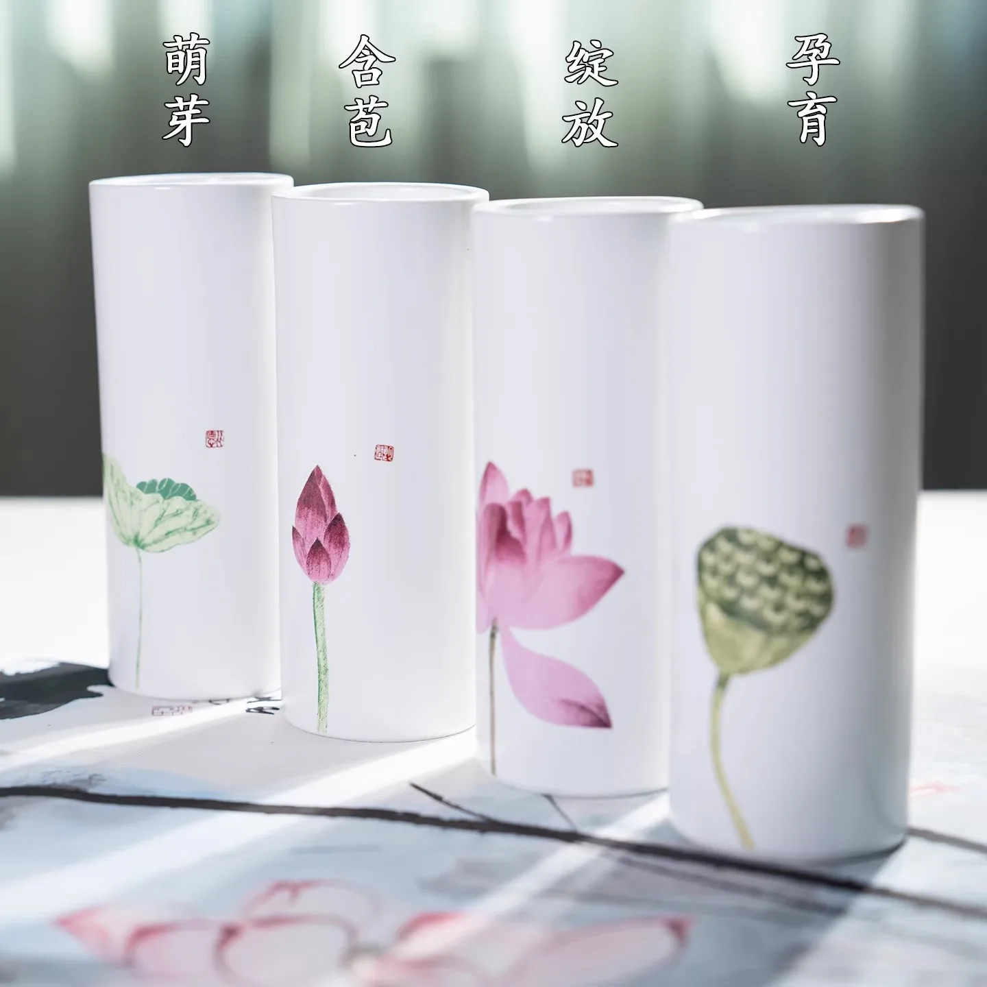 

Handmade Ceramic Pen Holder - Modern Chinese Style Calligraphy Brush Organizer