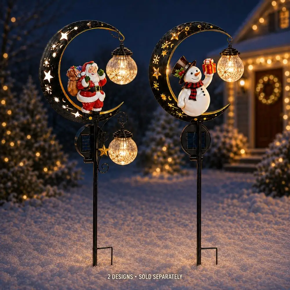 Solar Christmas Moon Stake Light Santa Claus Waterproof LED Garden Pathway Outdoor Xmas Decor Yard Lawn Landscape Lamp