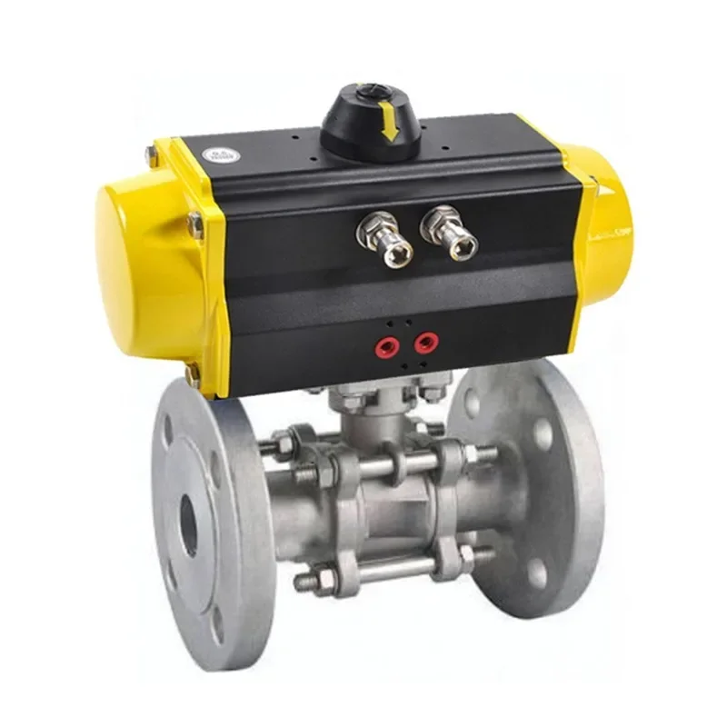 Pneumatic 304 stainless steel three-piece flanged ball valve two-way wire buckle single double acting switch valve