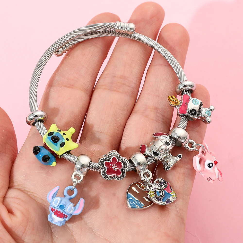 Disney Stitch Bracelet Anime Lilo & Stitch Cartoon Figure Stitch Beads Pendant DIY Bracelet Kawaii Bangle Jewelry Accessories