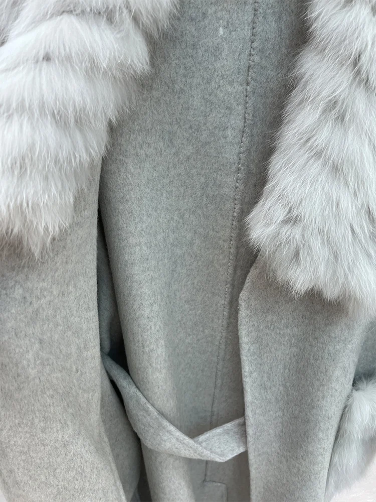 2025 nueva chaqueta de lana de Cachemira de invierno abrigo de lana con cuello de piel de zorro Natural Real prendas de vestir para mujer abrigo femenino chaqueta de lujo para mujer
