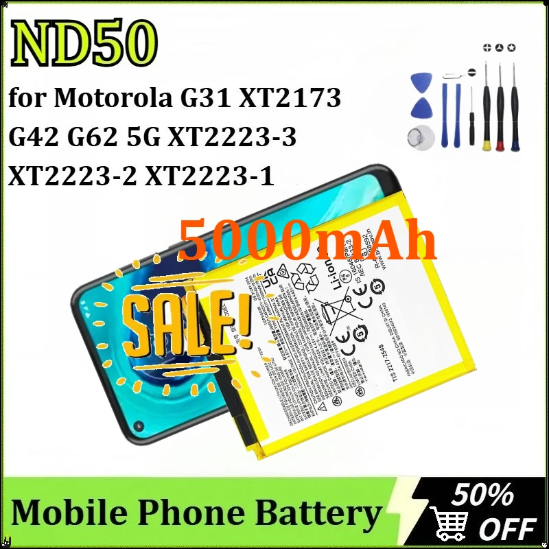 

For Motorola G31 XT2173 G42 G62 5G XT2223-3 XT2223-2 XT2223-1 Newly Upgraded Battery Mobile Phone Battery ND50 5000mAh +tools